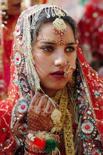 BEADED BRIDE Complex stone beading became a wedding tradition in India.